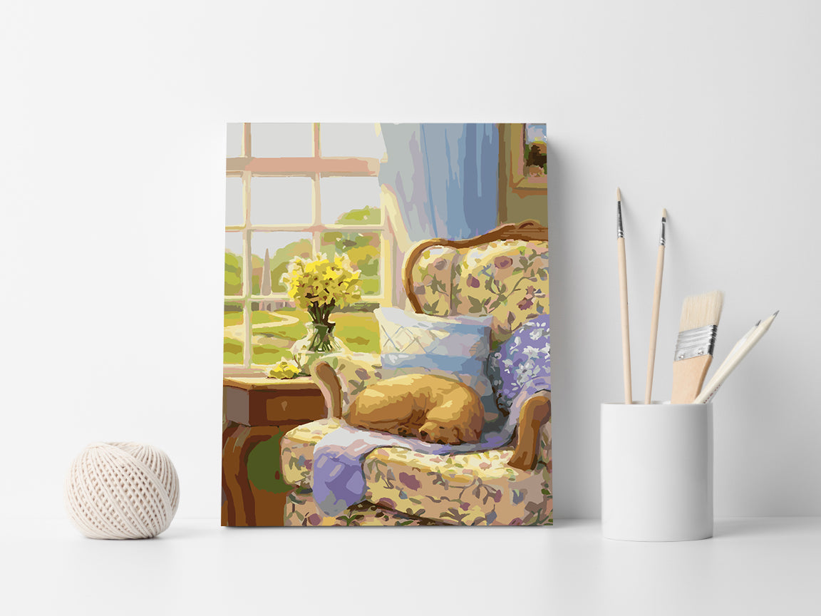 Peinture par numéros - Fleurs jaunes dans un vase 4367