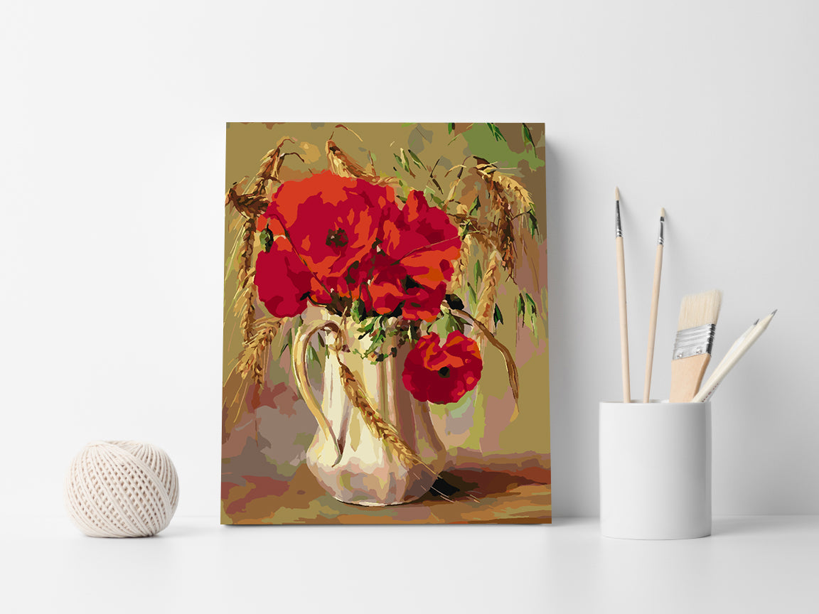 Peinture par numéros - Fleurs rouges dans un vase 4383