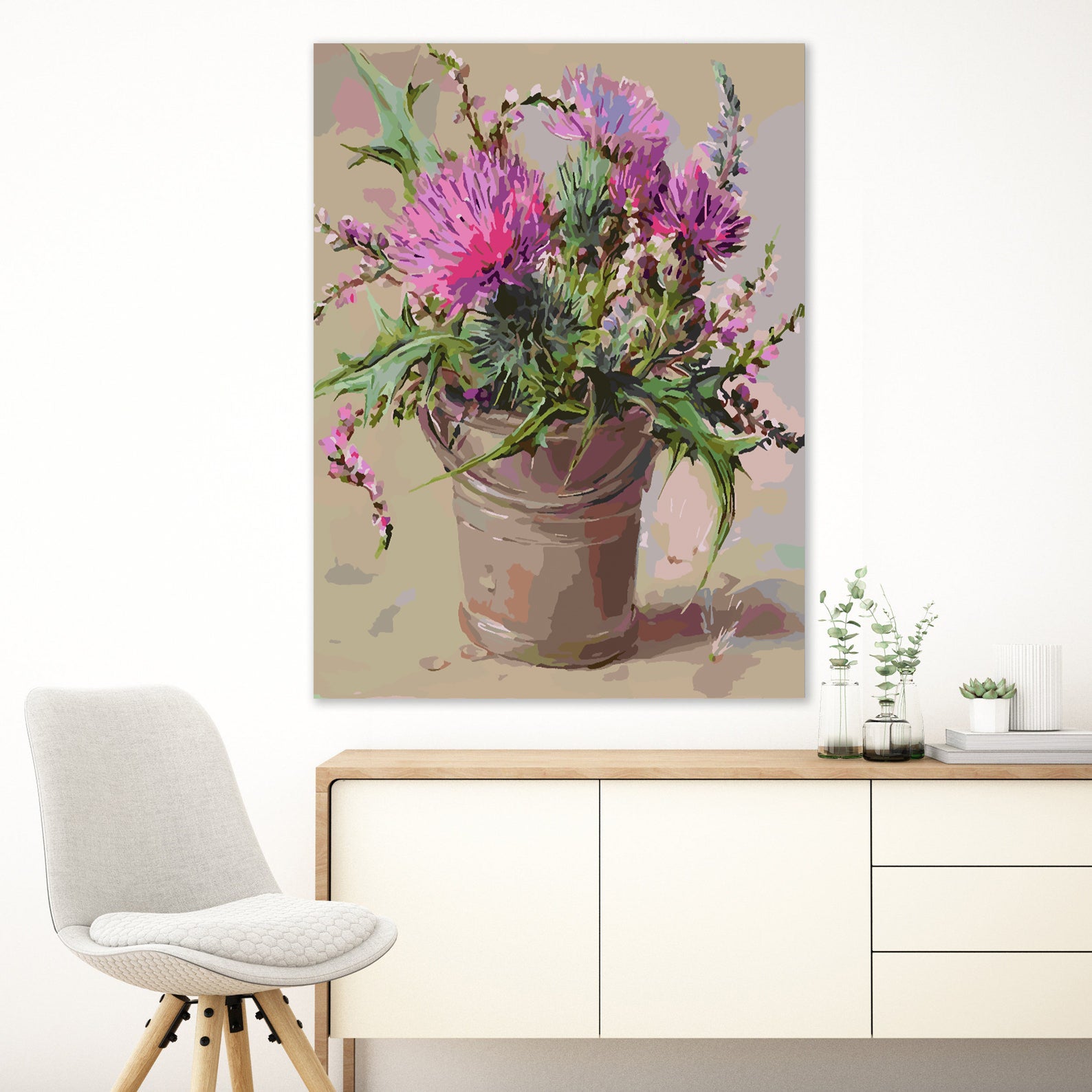 Malen nach Zahlen - Rosa Blumen in Vase 4388