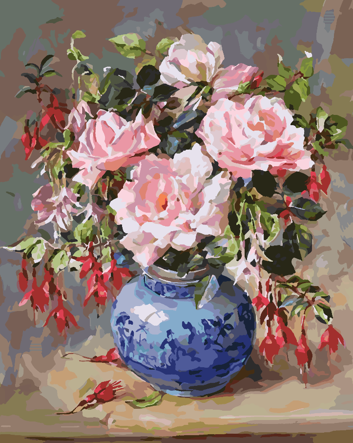 Malen nach Zahlen - Rosa Blumen in Vase 4389