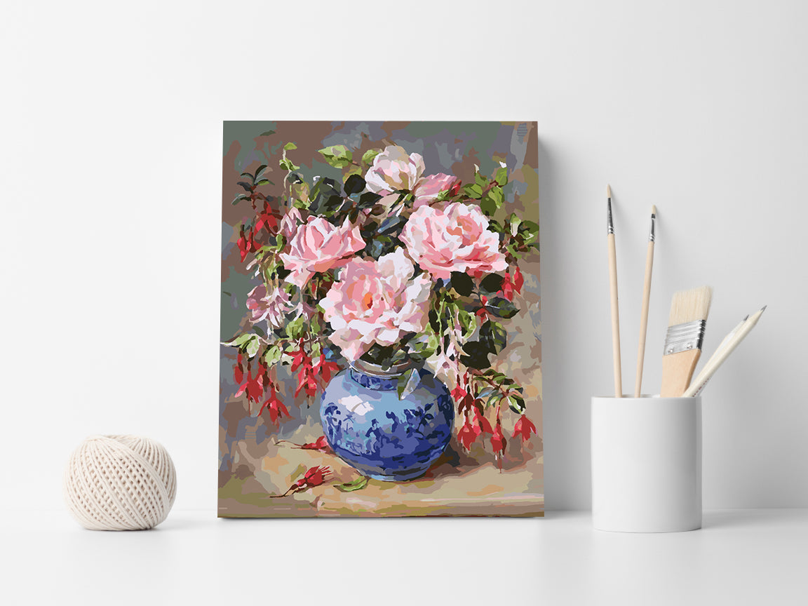 Malen nach Zahlen - Rosa Blumen in Vase 4389