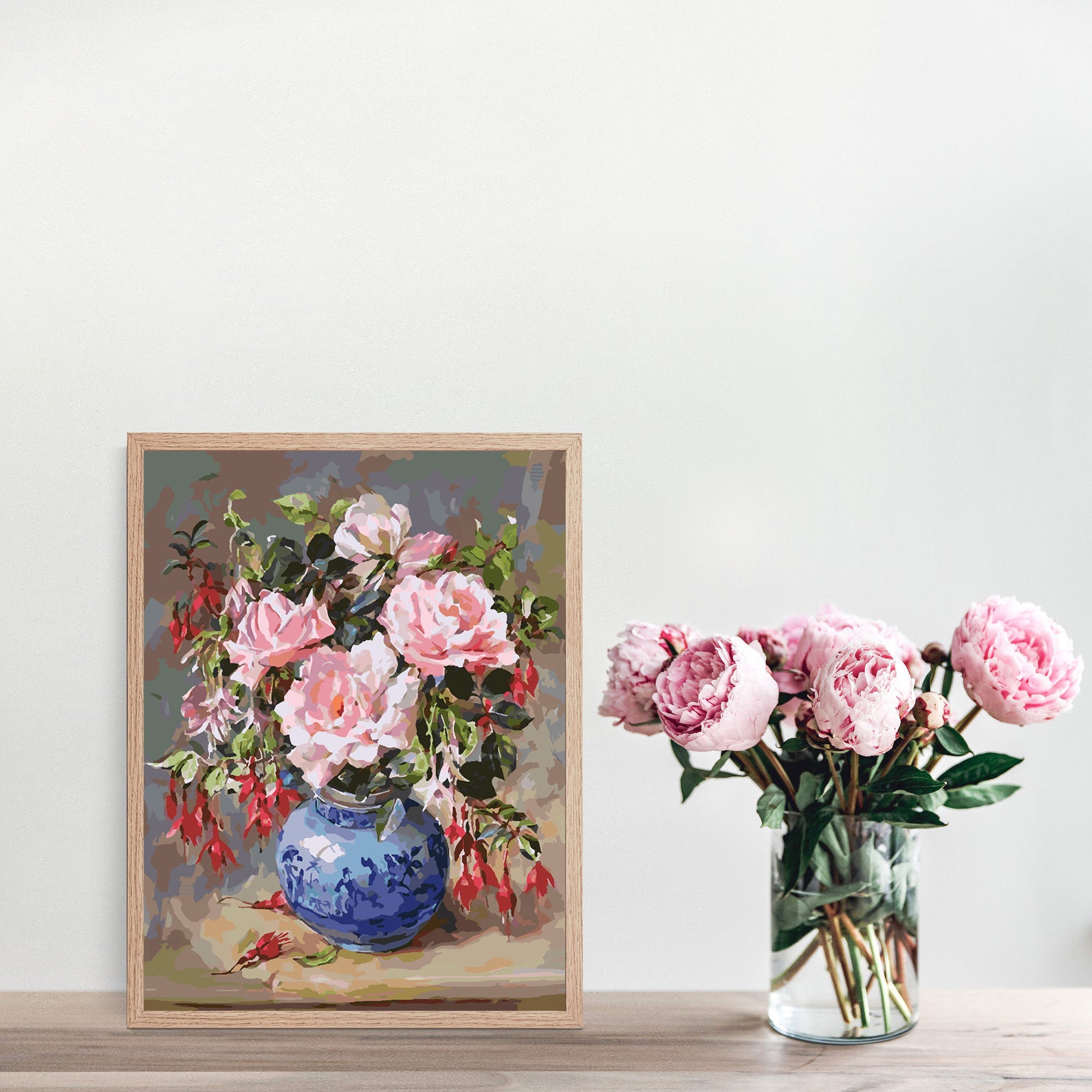 Malen nach Zahlen - Rosa Blumen in Vase 4389
