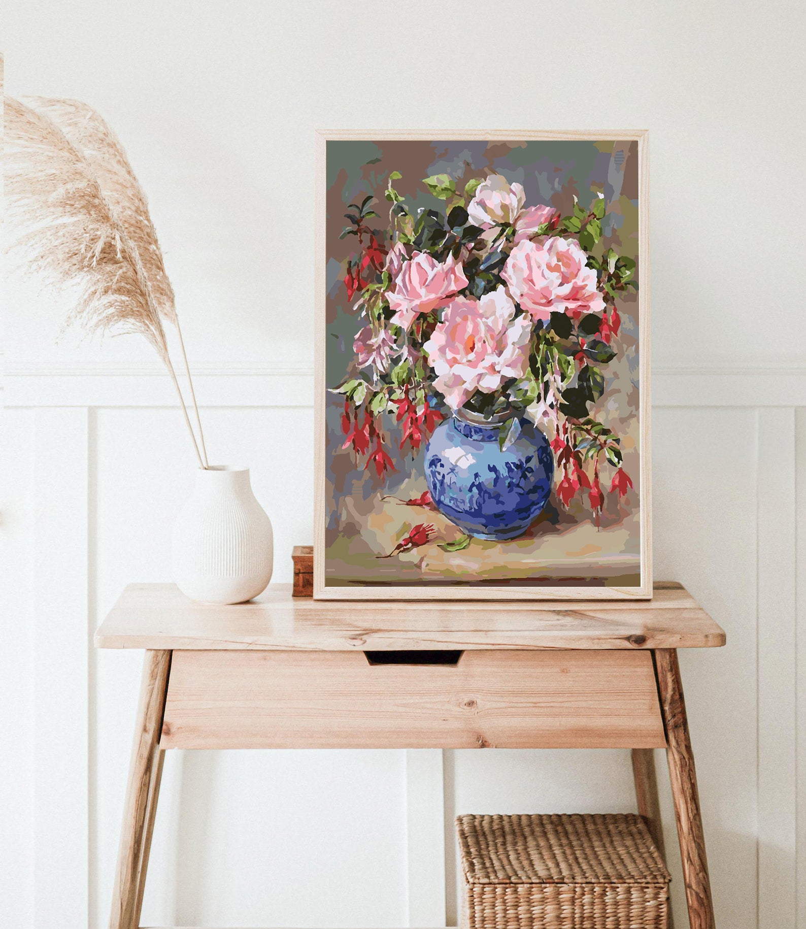 Malen nach Zahlen - Rosa Blumen in Vase 4389