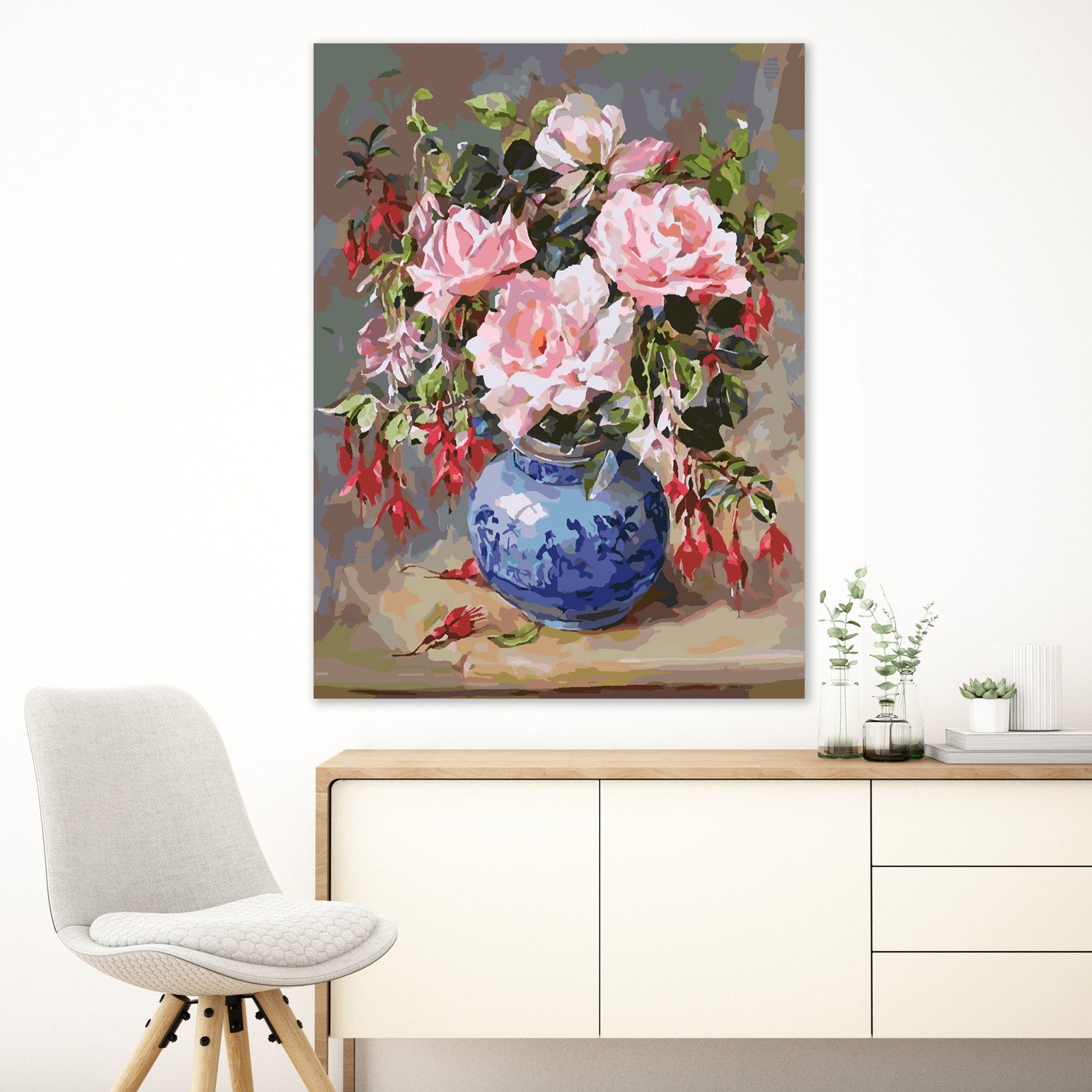Malen nach Zahlen - Rosa Blumen in Vase 4389