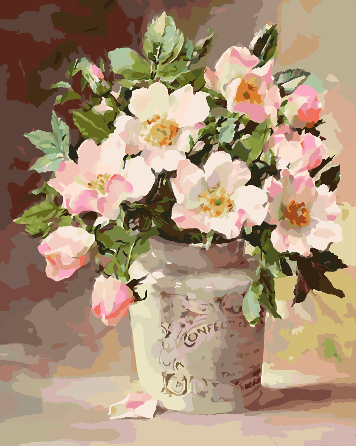 Peinture par numéros - Fleurs roses dans un vase 4390
