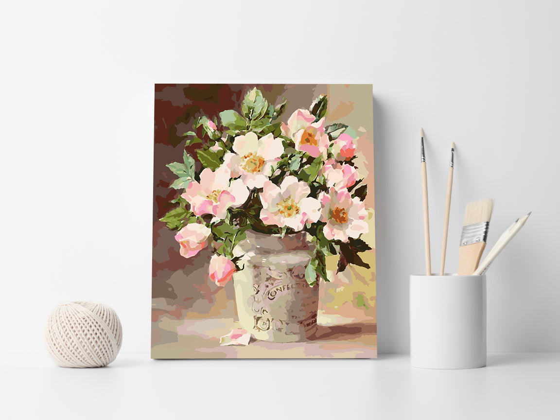 Peinture par numéros - Fleurs roses dans un vase 4390
