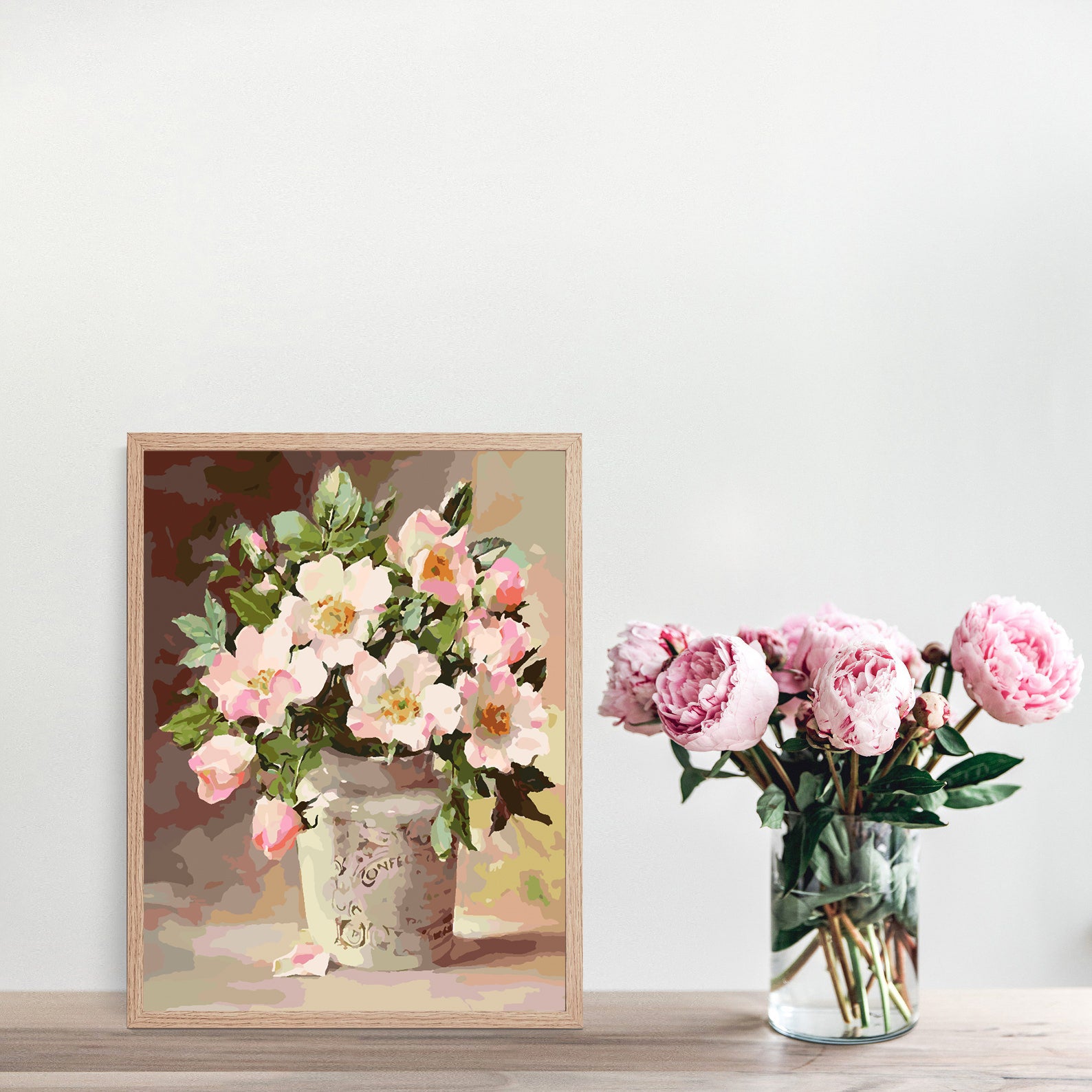 Peinture par numéros - Fleurs roses dans un vase 4390
