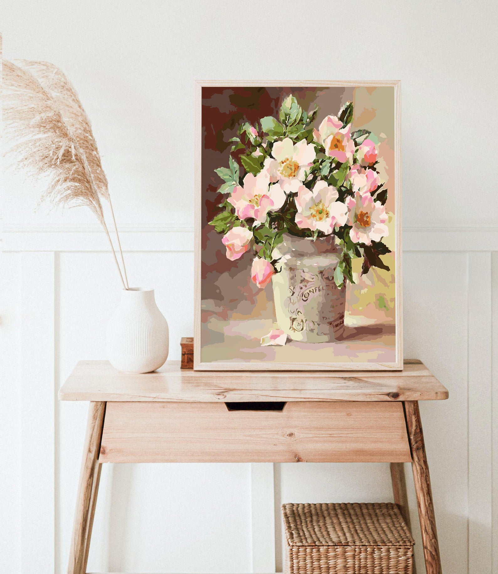 Peinture par numéros - Fleurs roses dans un vase 4390
