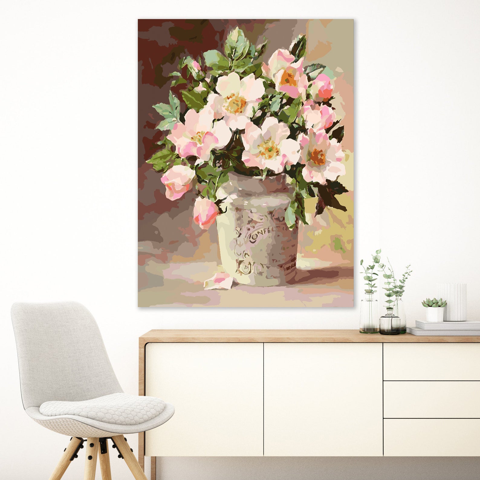 Peinture par numéros - Fleurs roses dans un vase 4390