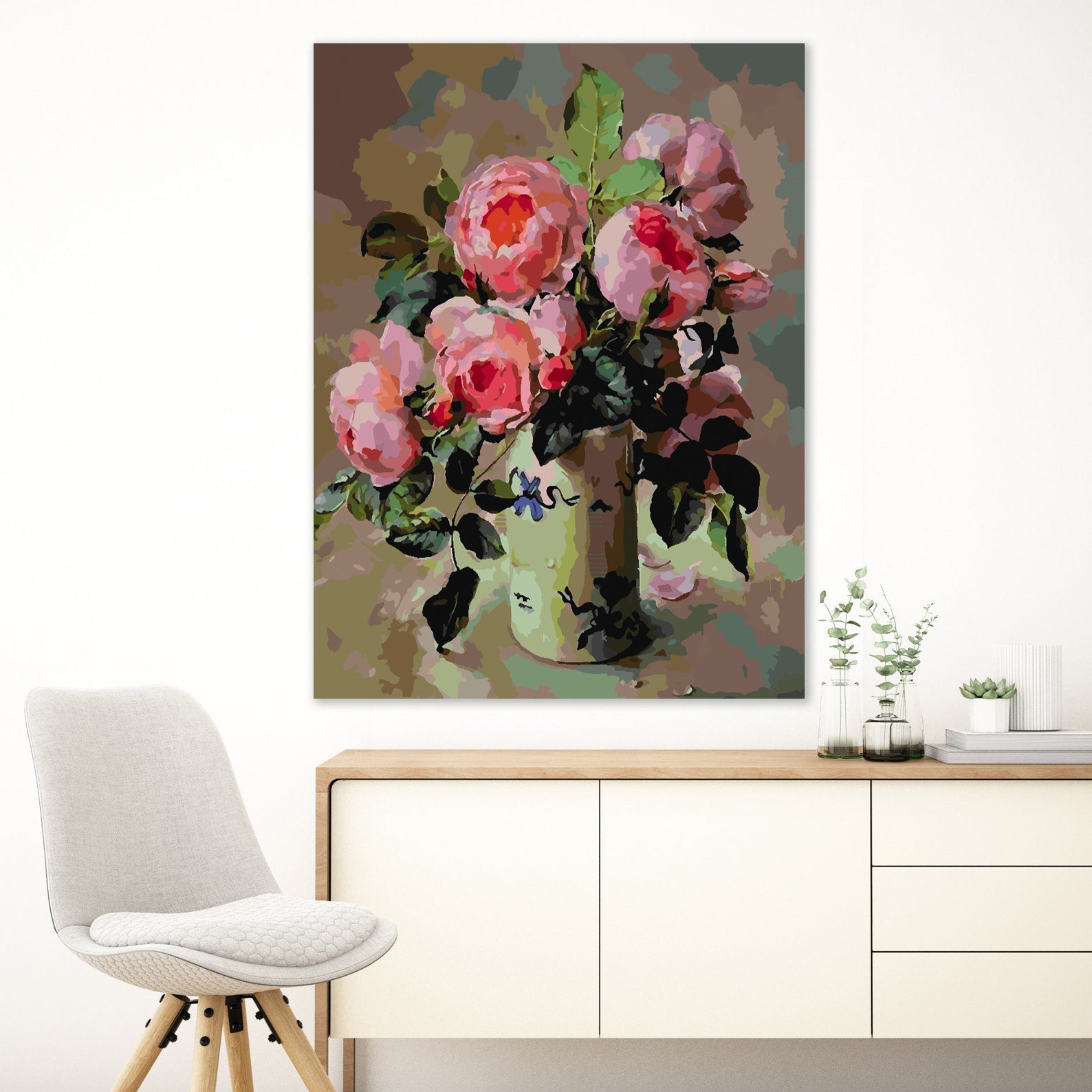 Peinture par numéros - Fleurs roses dans un vase 4391