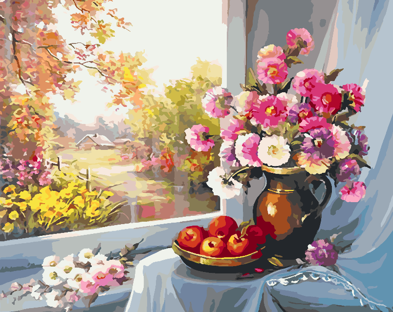 Malen nach Zahlen - Rosa Blumen in Vase 4395