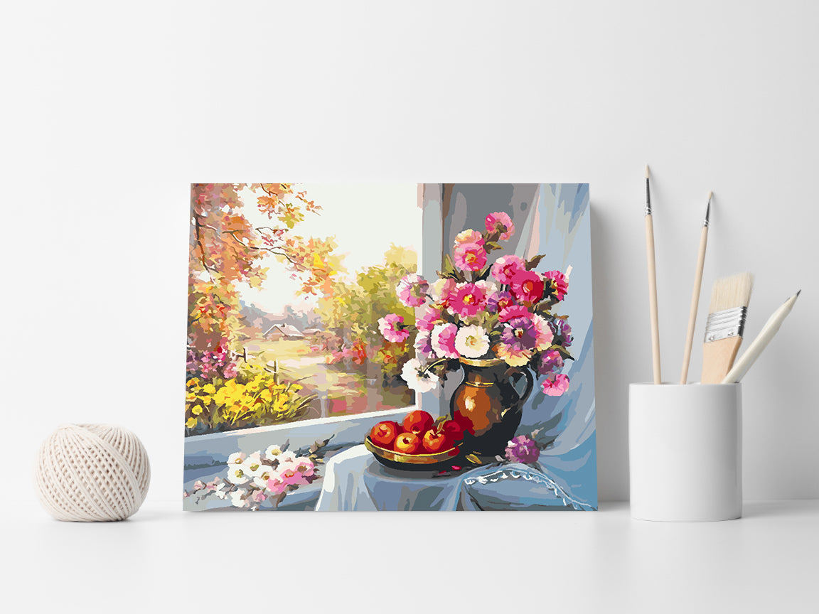 Malen nach Zahlen - Rosa Blumen in Vase 4395