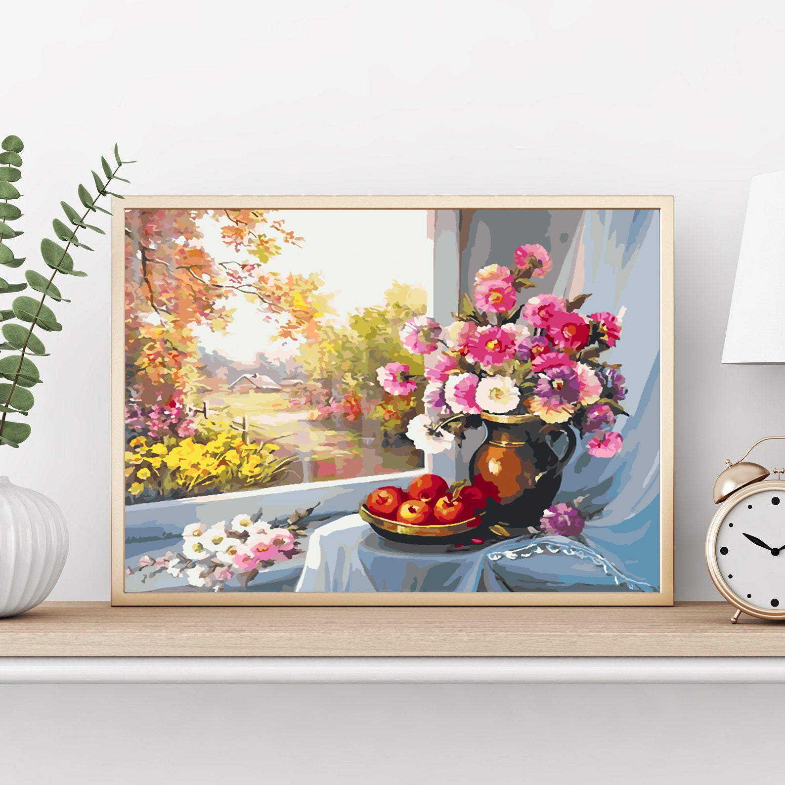 Malen nach Zahlen - Rosa Blumen in Vase 4395