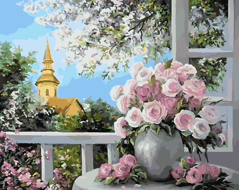 Malen nach Zahlen - Rosa Rosen in Vase 4397