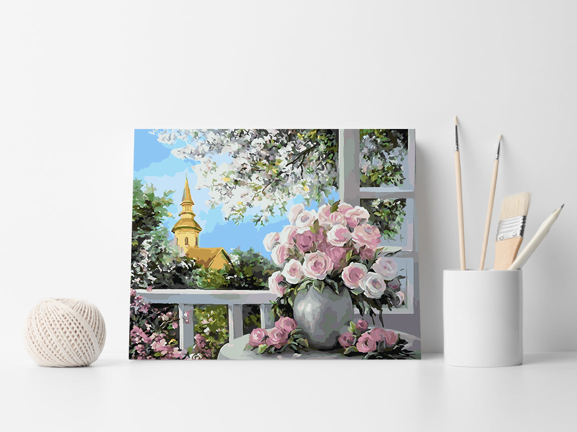 Malen nach Zahlen - Rosa Rosen in Vase 4397