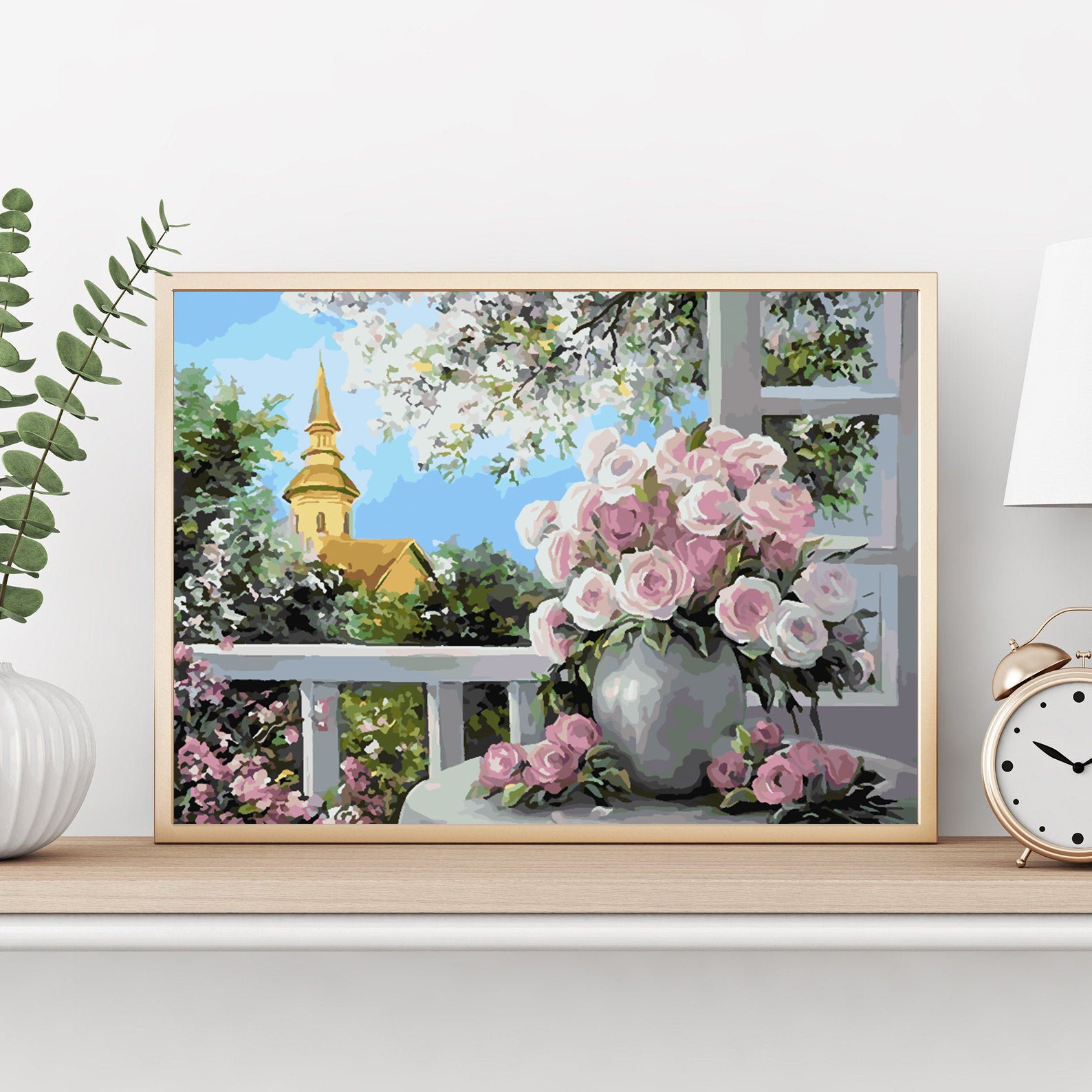 Peinture par numéros - Roses roses dans un vase 4397