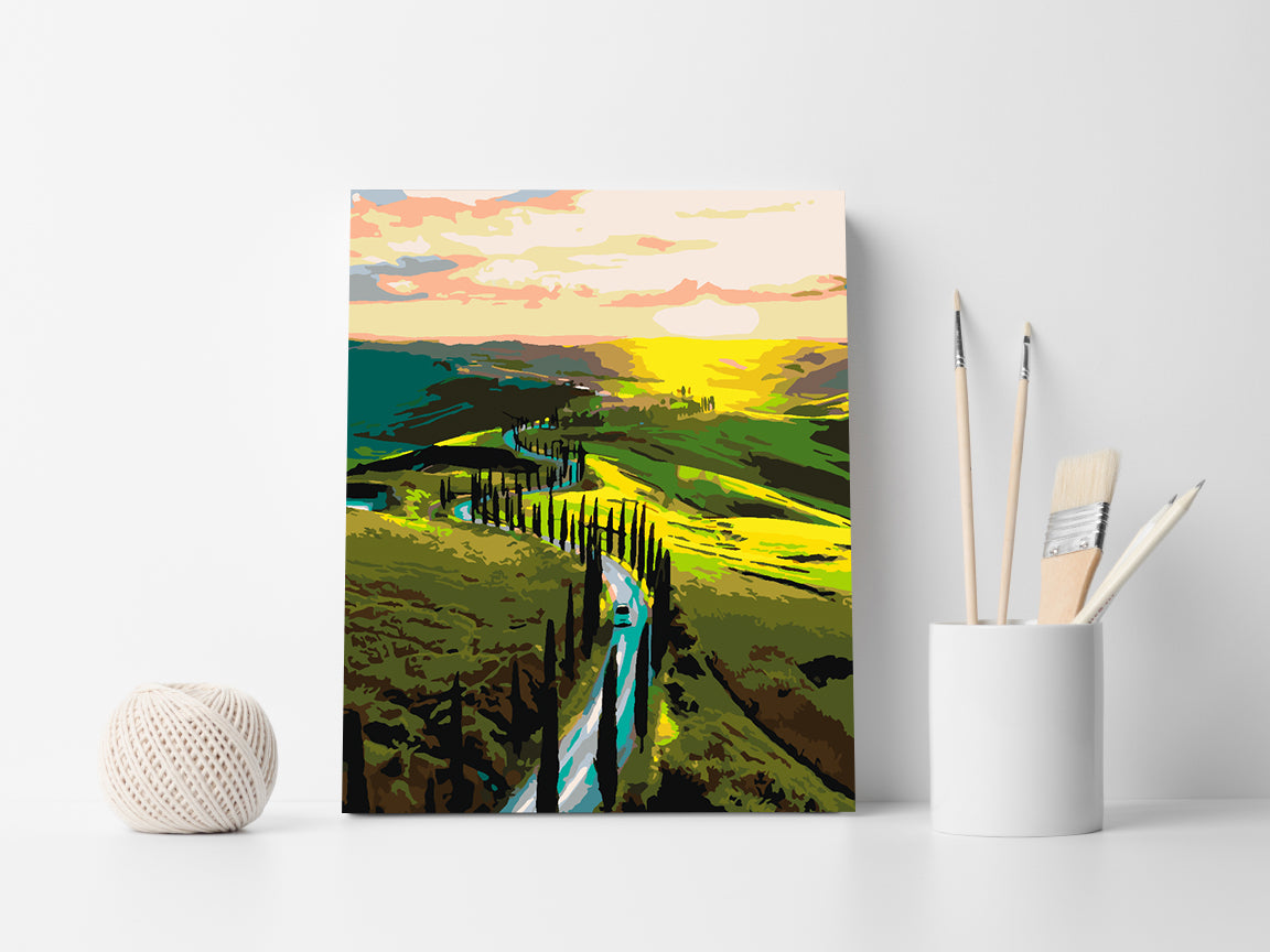 Malen nach Zahlen - Landschaftsstraße mit Bäumen 4415