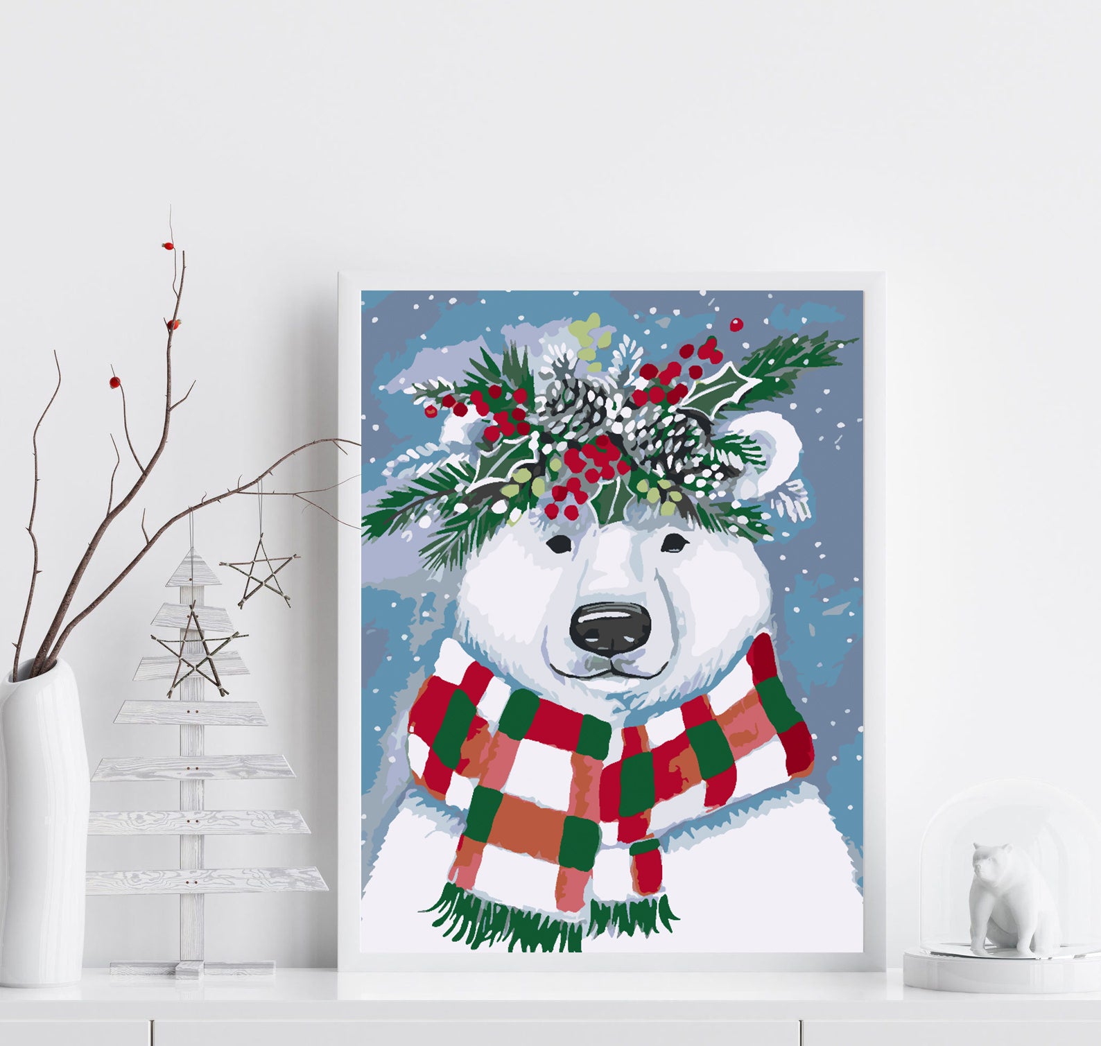 Malen nach Zahlen - Weißer Bär mit Schal 4475