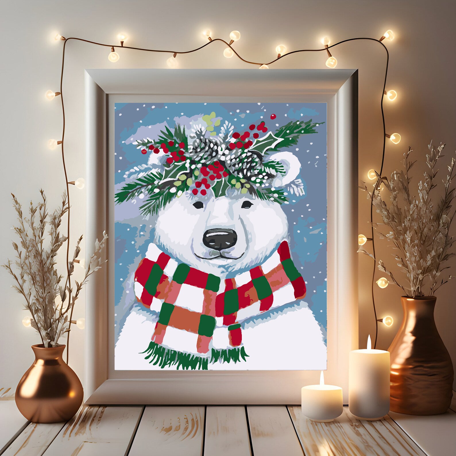 Malen nach Zahlen - Weißer Bär mit Schal 4475