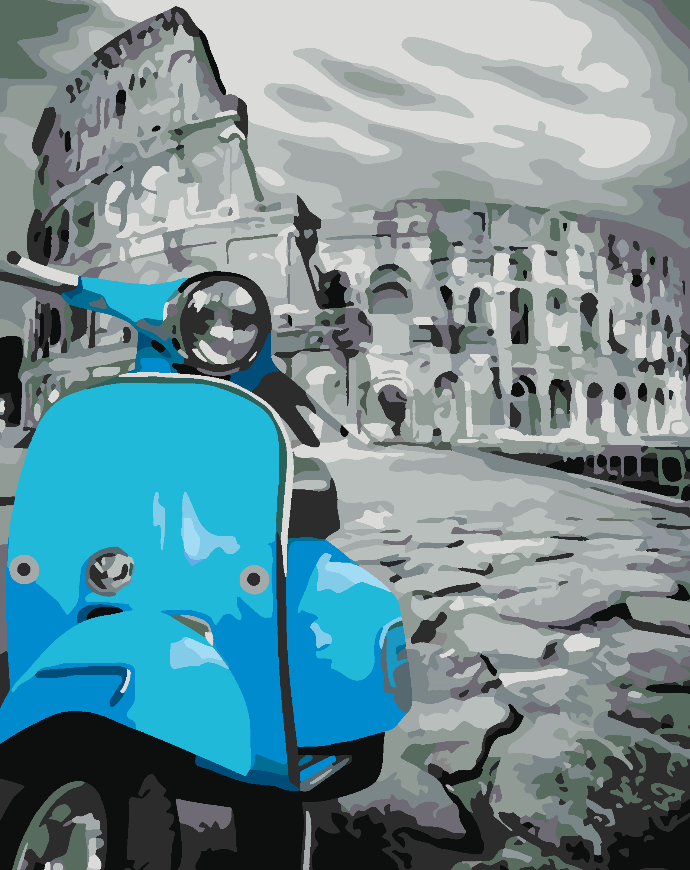 Malen nach Zahlen - Blaues Motorrad in Rom 4506