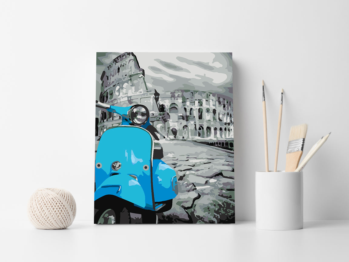 Malen nach Zahlen - Blaues Motorrad in Rom 4506