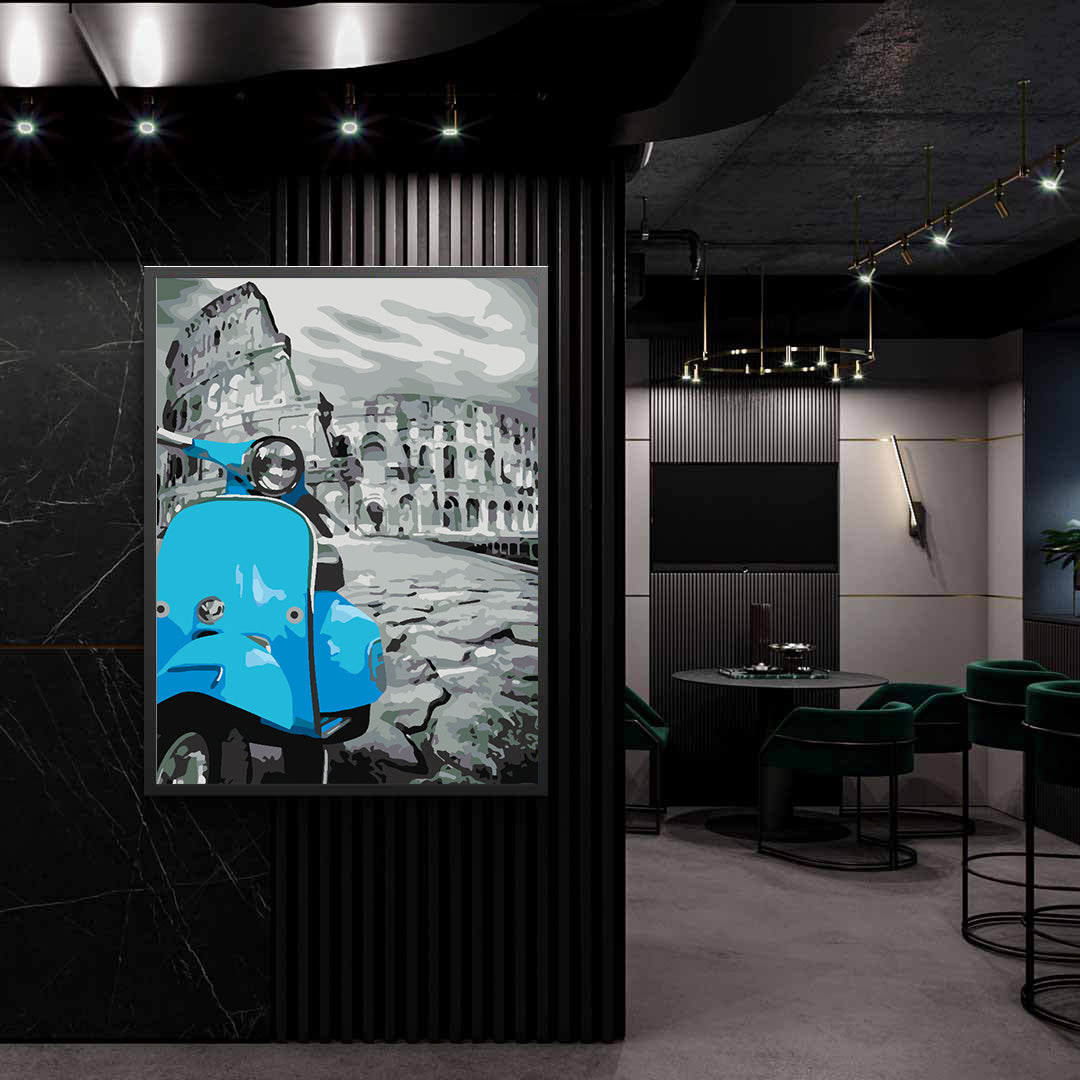 Malen nach Zahlen - Blaues Motorrad in Rom 4506