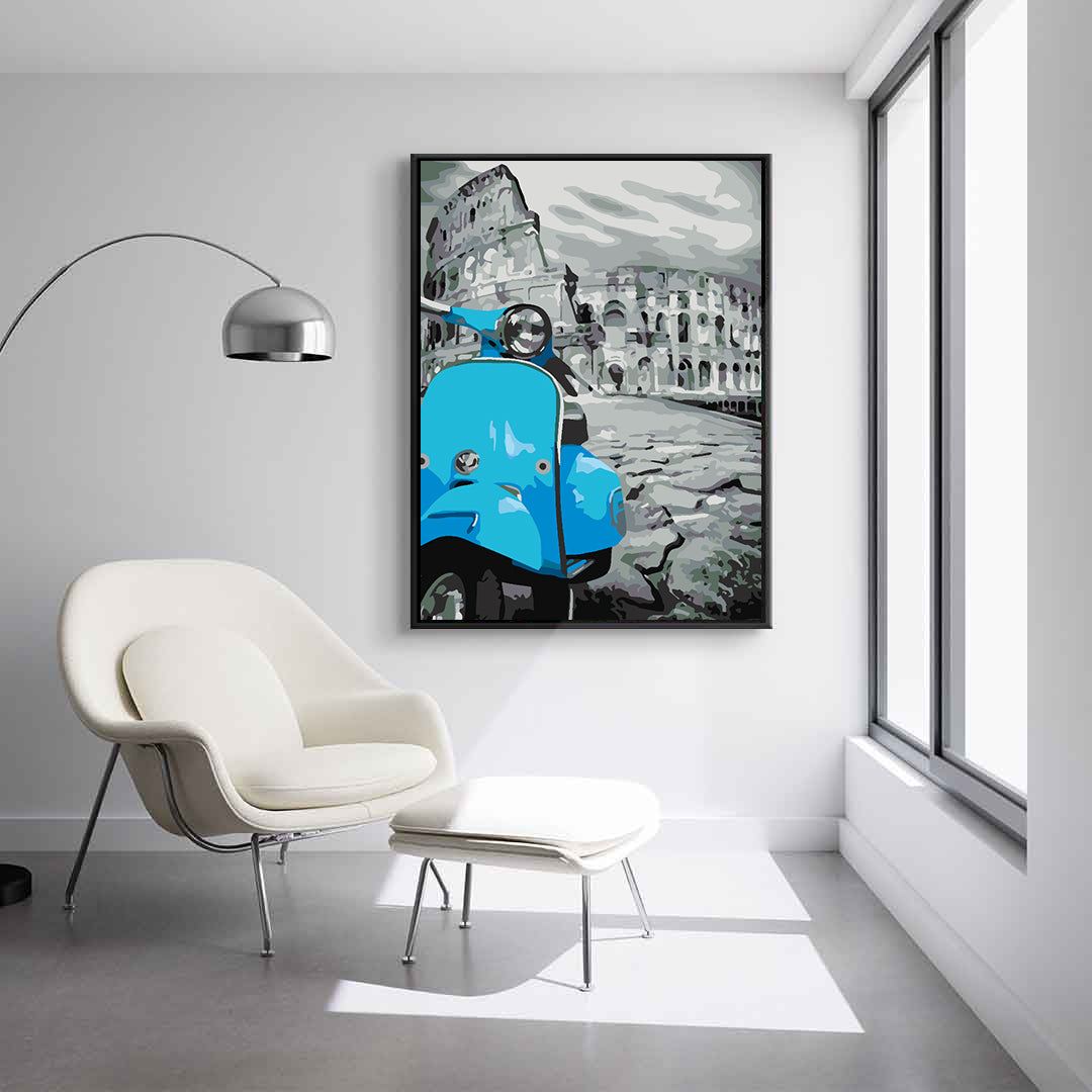 Malen nach Zahlen - Blaues Motorrad in Rom 4506