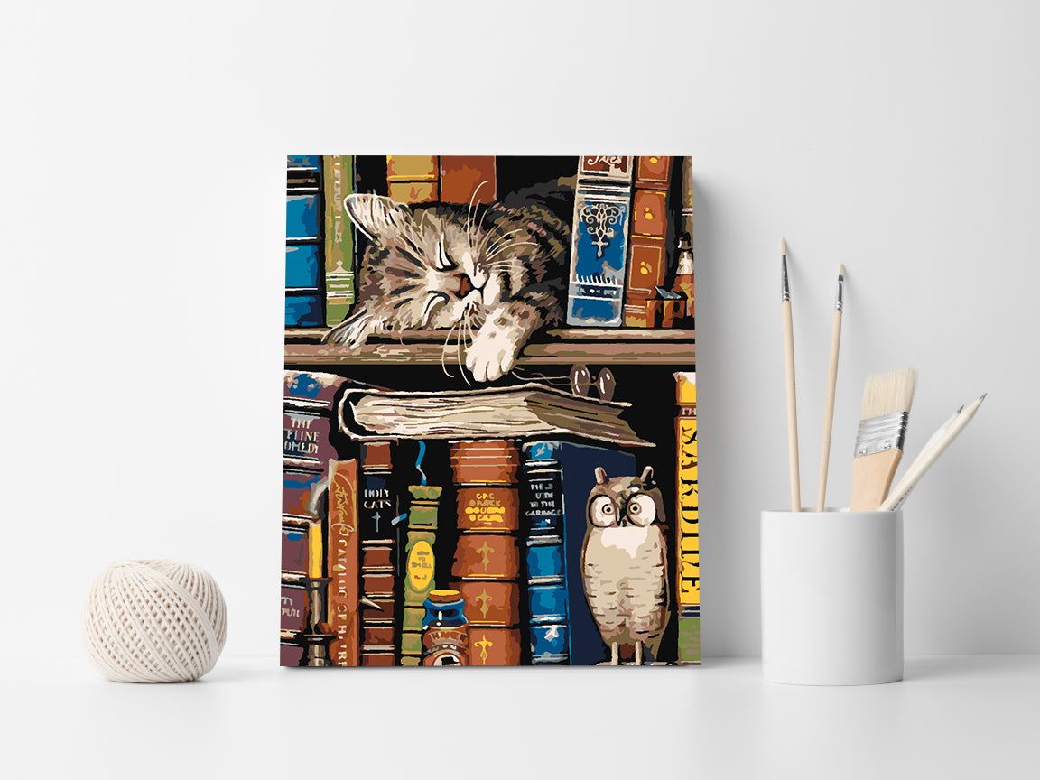 Malen nach Zahlen - Katze auf einem Bücherregal 4541