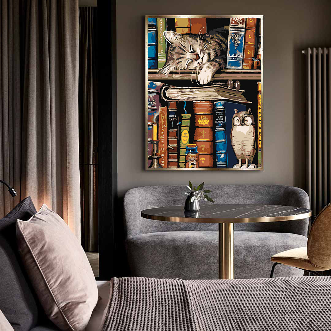 Malen nach Zahlen - Katze auf einem Bücherregal 4541