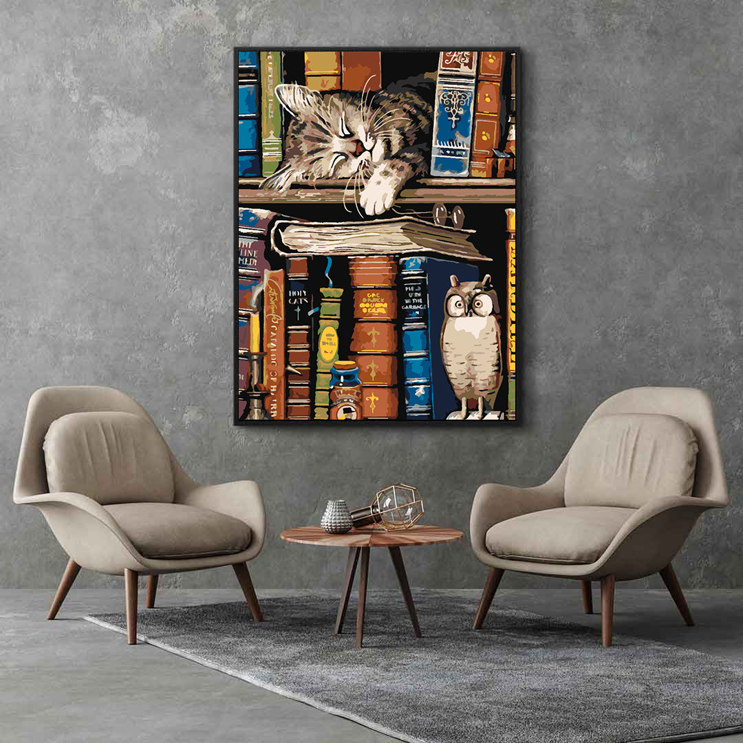 Malen nach Zahlen - Katze auf einem Bücherregal 4541