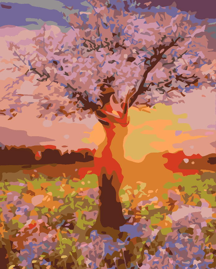 Malen nach Zahlen - Baum bei Sonnenuntergang 4553