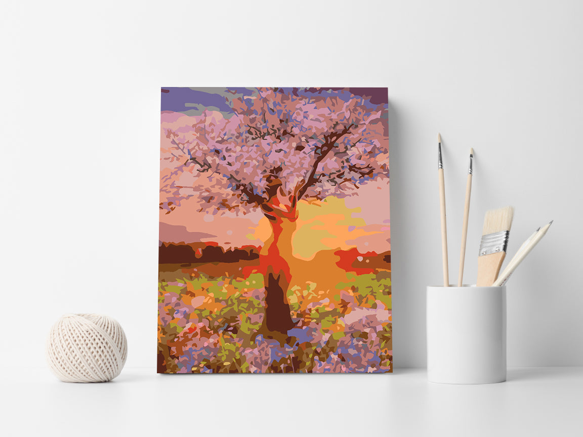 Malen nach Zahlen - Baum bei Sonnenuntergang 4553