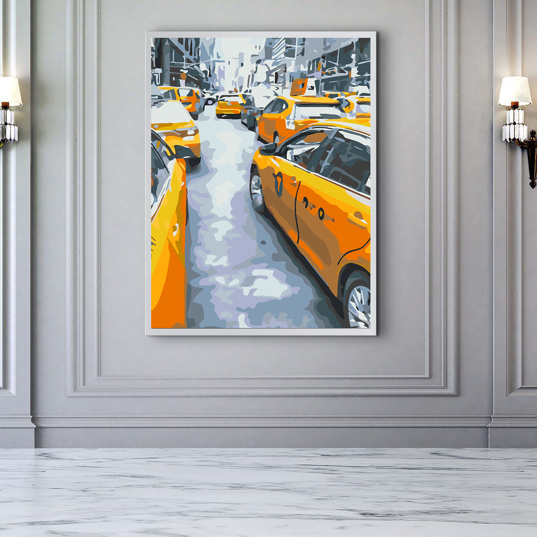 Malen nach Zahlen - Gelbes Taxi in der Stadt 4557