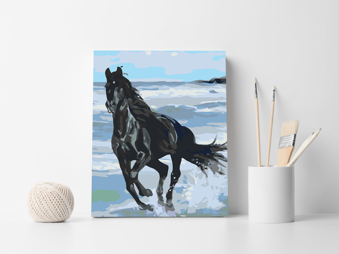 Malen nach Zahlen - Schwarzes Pferd am Strand 4561