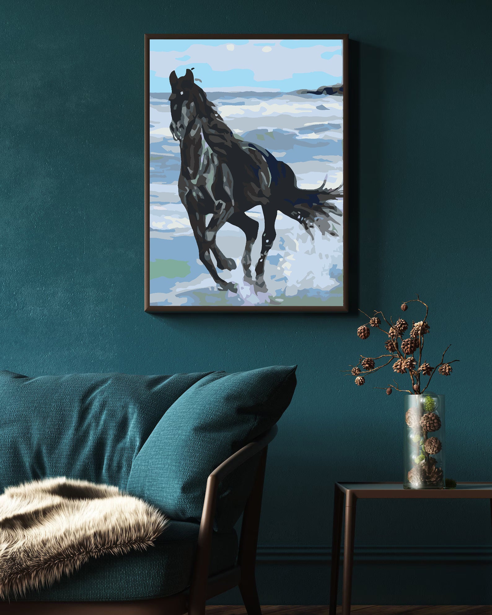 Malen nach Zahlen - Schwarzes Pferd am Strand 4561