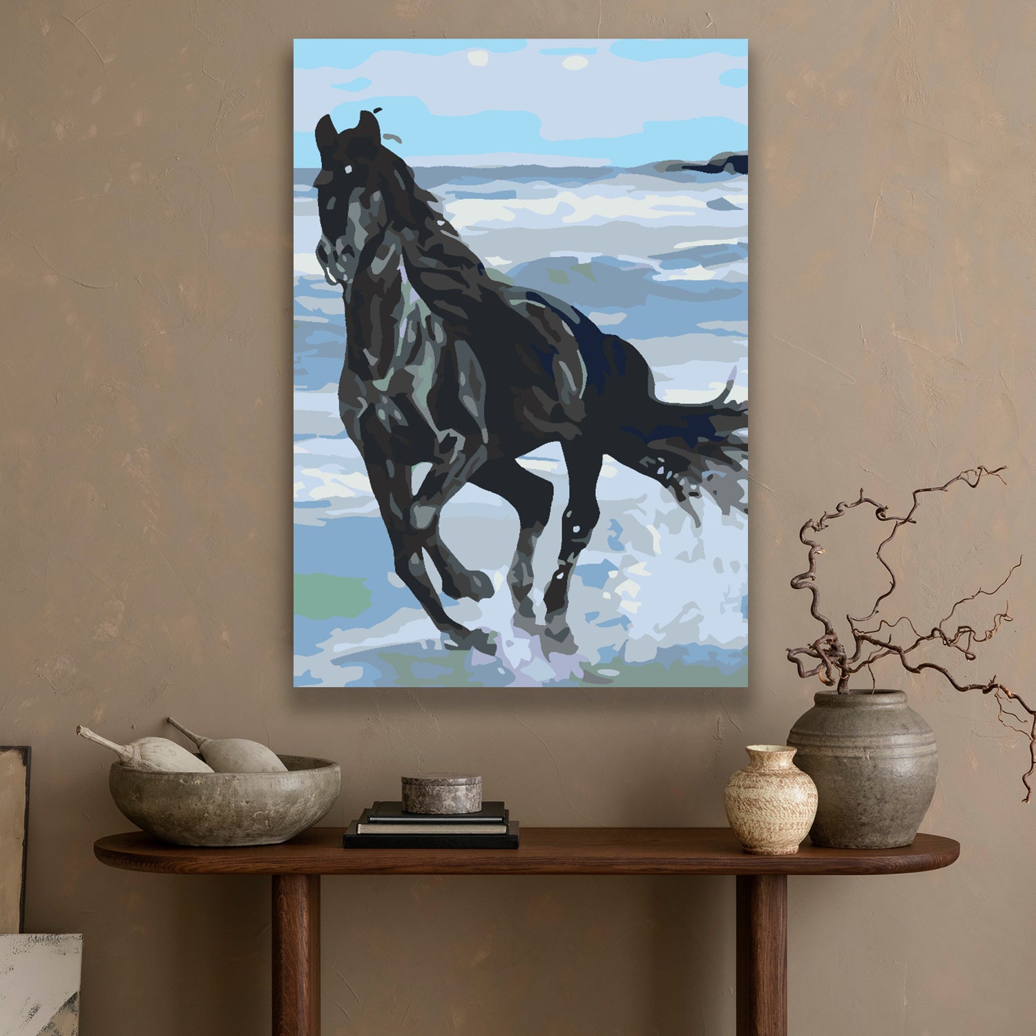 Malen nach Zahlen - Schwarzes Pferd am Strand 4561