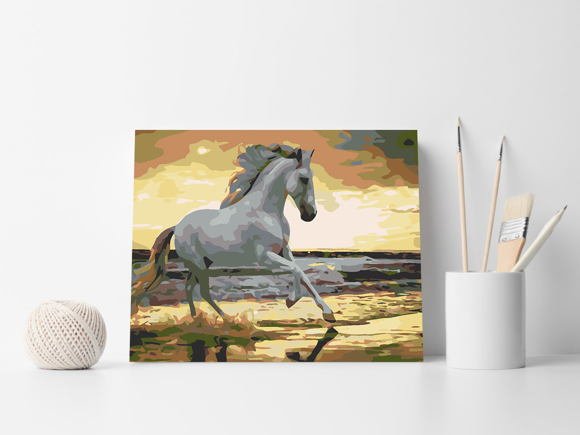 Malen nach Zahlen - Weißes Pferd am Strand 4562