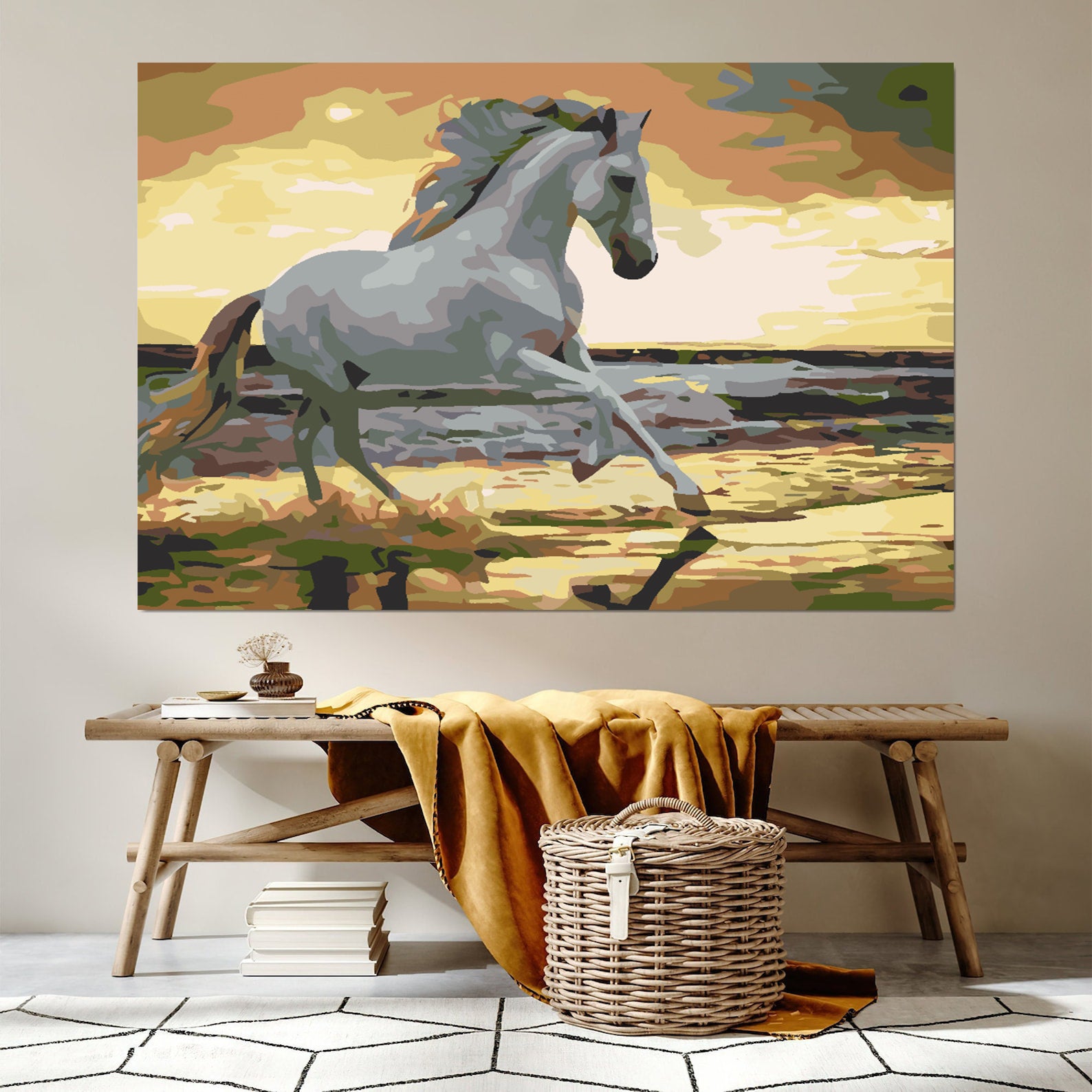 Malen nach Zahlen - Weißes Pferd am Strand 4562