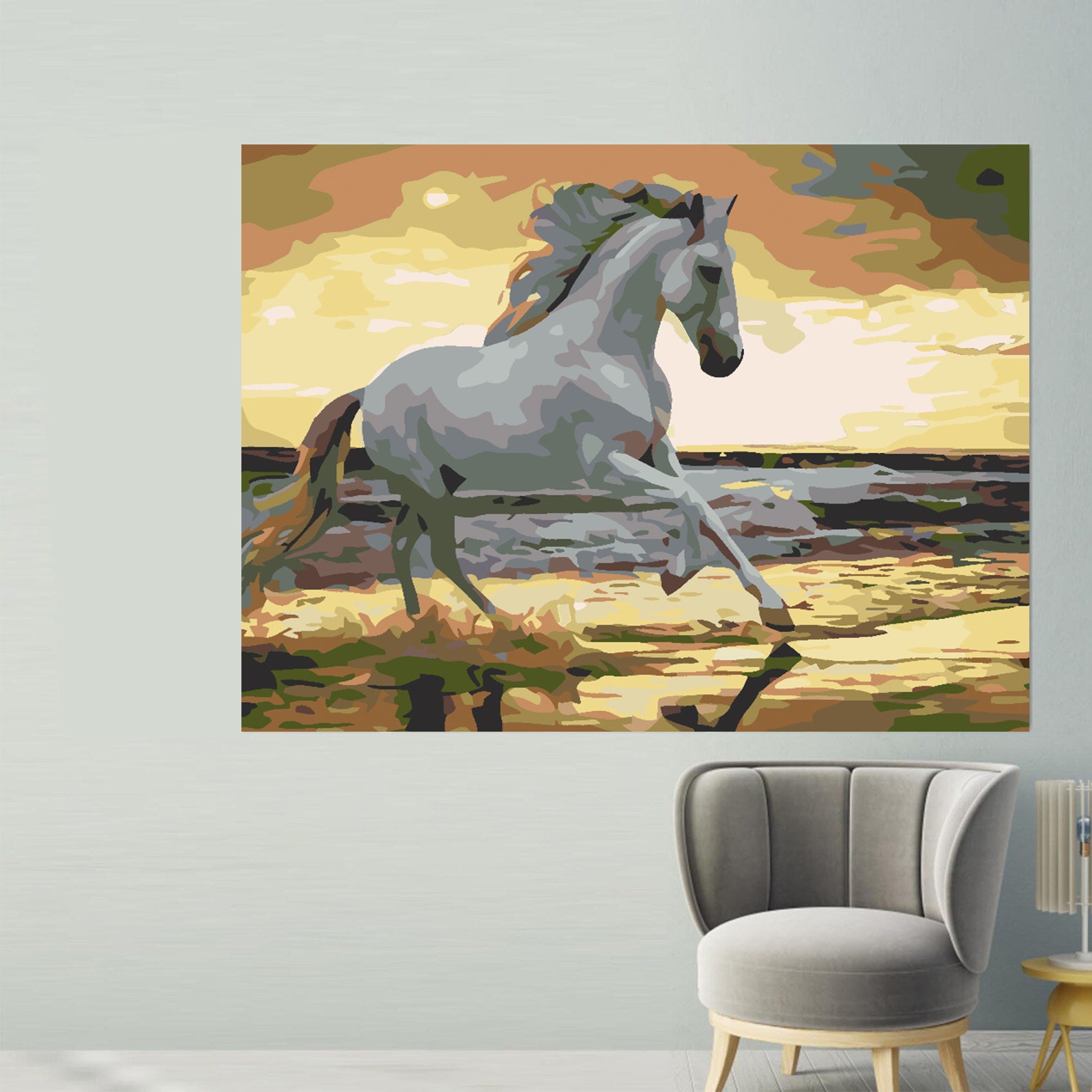 Malen nach Zahlen - Weißes Pferd am Strand 4562