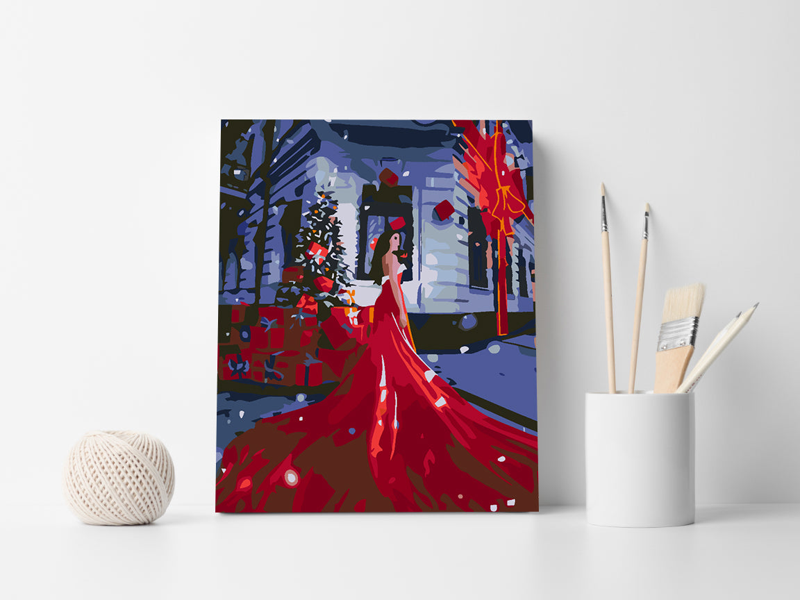 Malen nach Zahlen - Frau im roten Kleid 4590