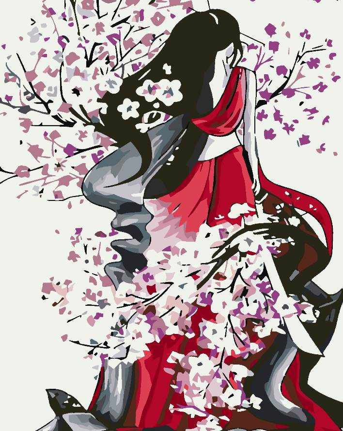 Malen nach Zahlen - Mädchen mit Sakura-Blütenblättern 4619