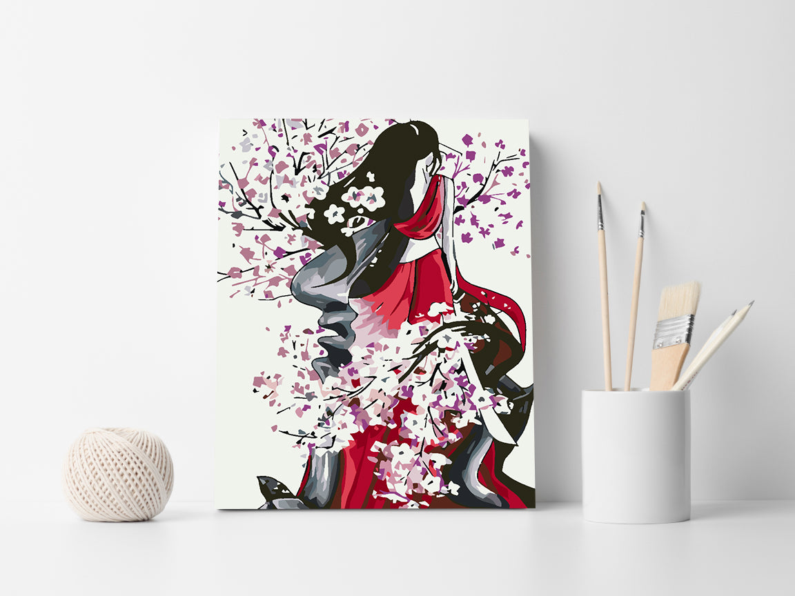Malen nach Zahlen - Mädchen mit Sakura-Blütenblättern 4619