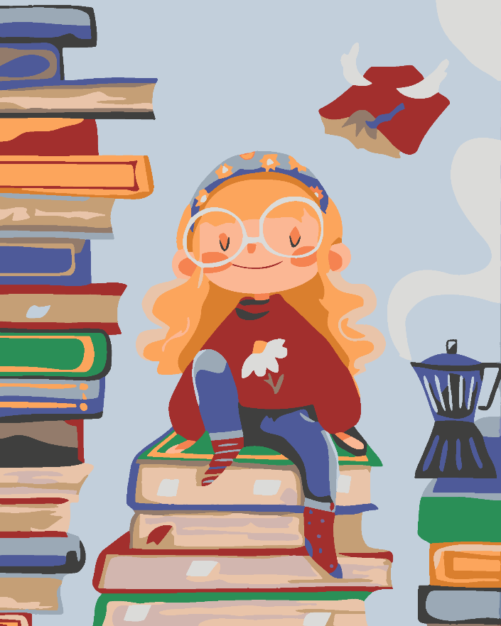 Malen nach Zahlen - Kleines Mädchen mit Büchern 4644