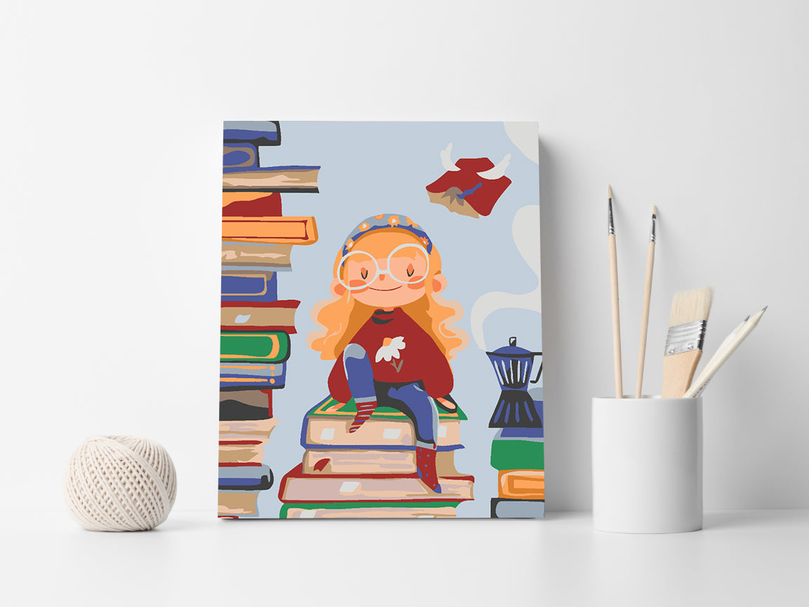 Malen nach Zahlen - Kleines Mädchen mit Büchern 4644