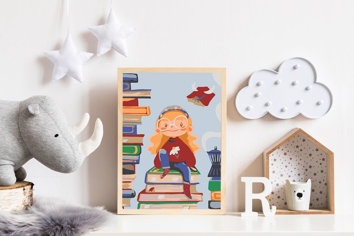 Malen nach Zahlen - Kleines Mädchen mit Büchern 4644