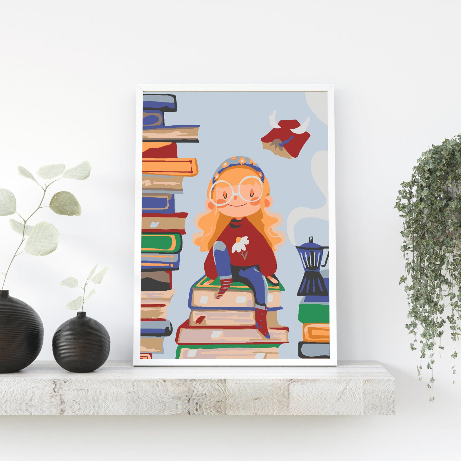 Malen nach Zahlen - Kleines Mädchen mit Büchern 4644