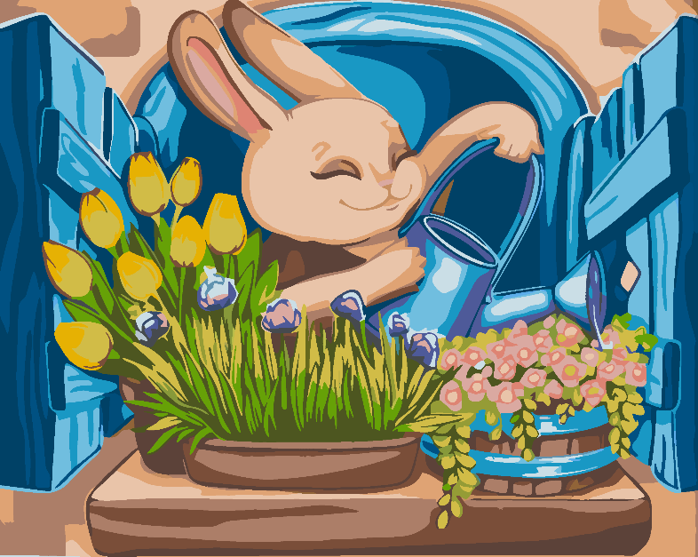 Malen nach Zahlen - Hase mit Blumen 4646