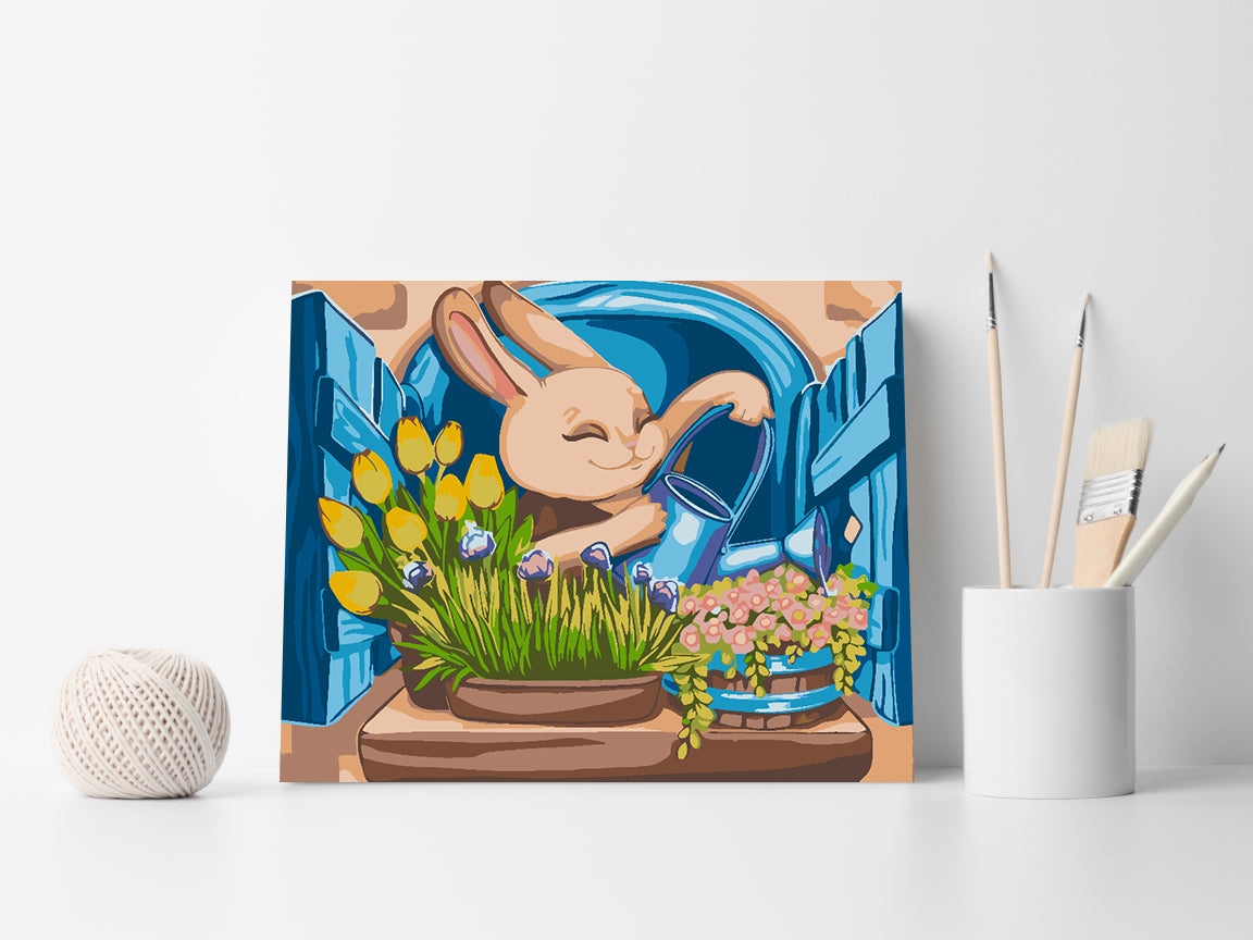 Malen nach Zahlen - Hase mit Blumen 4646