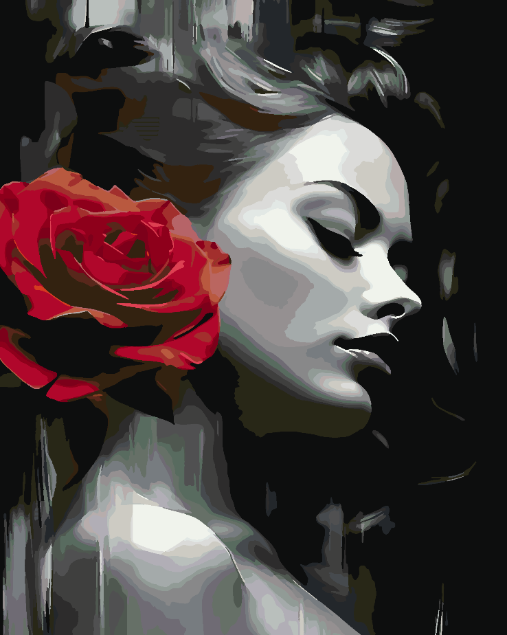 Malen nach Zahlen - Frau und rote Rose 4668