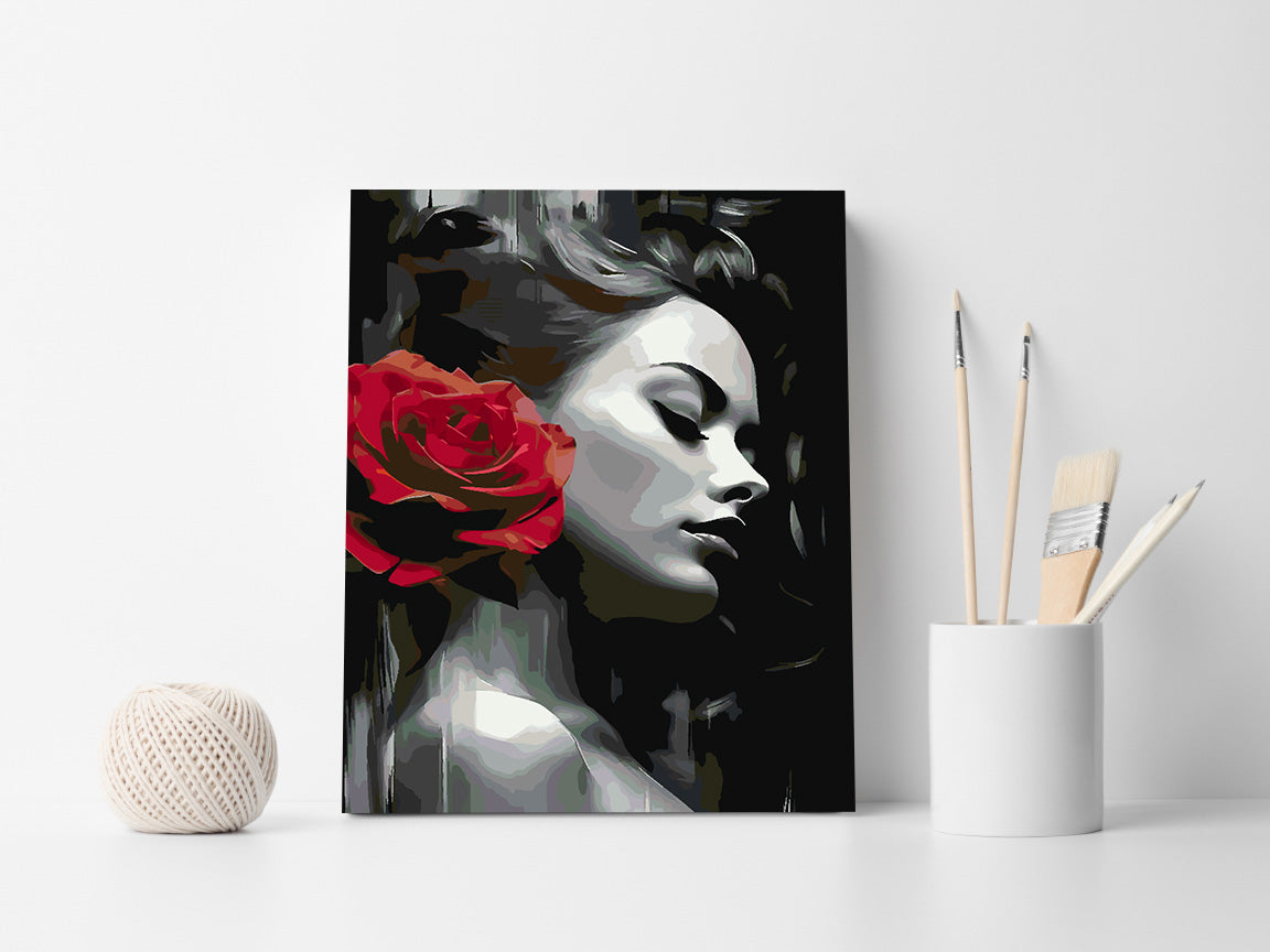 Malen nach Zahlen - Frau und rote Rose 4668